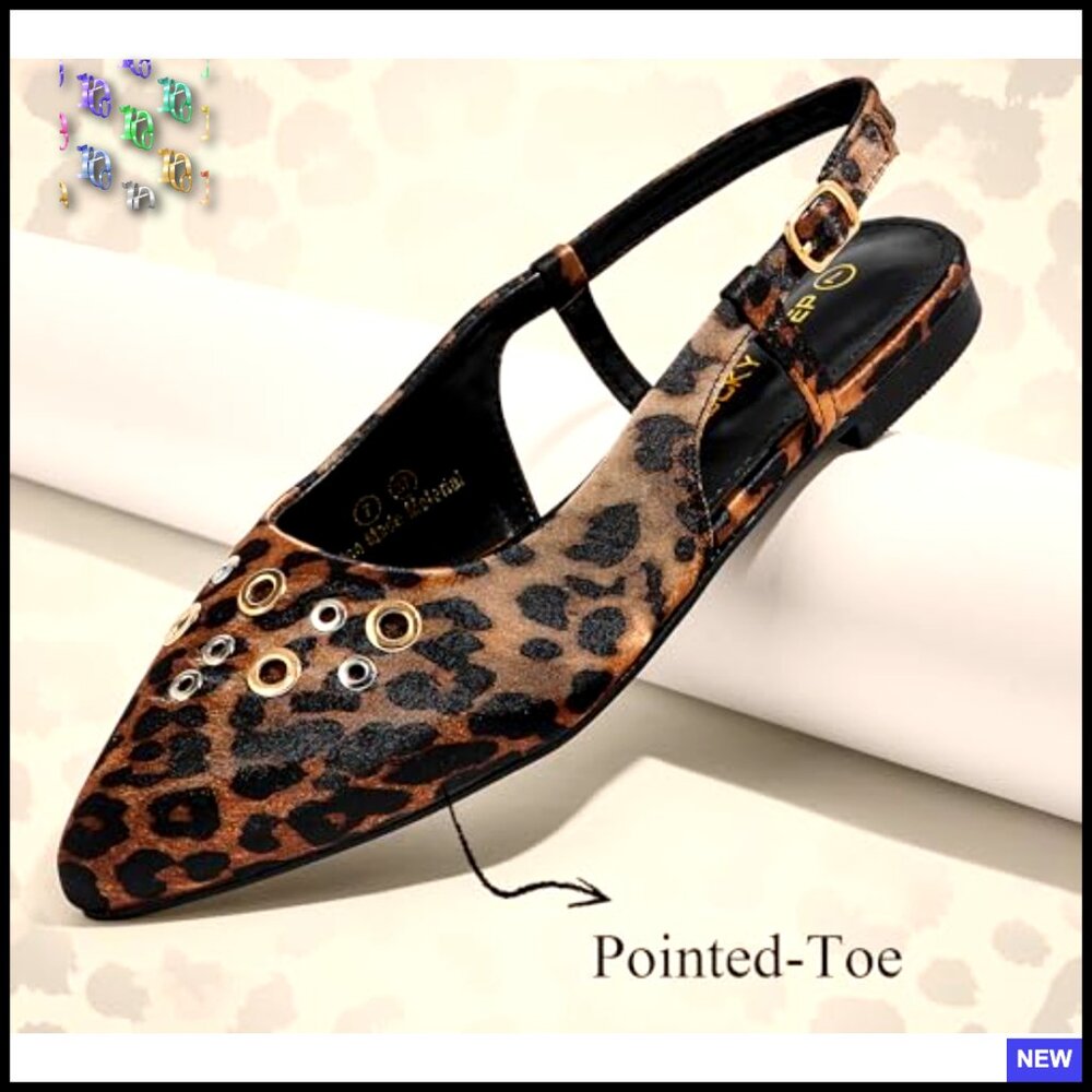 Studded Slingback Flats Pointed Toe Adjustable Buckle Strap Low Heel Sandals - Picture 3 of 7